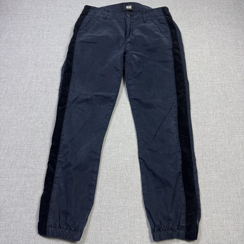 Paige Pants Womens 27 Blue Jogger Tapered Twill Cuffed Pockets Zipper Lyocell